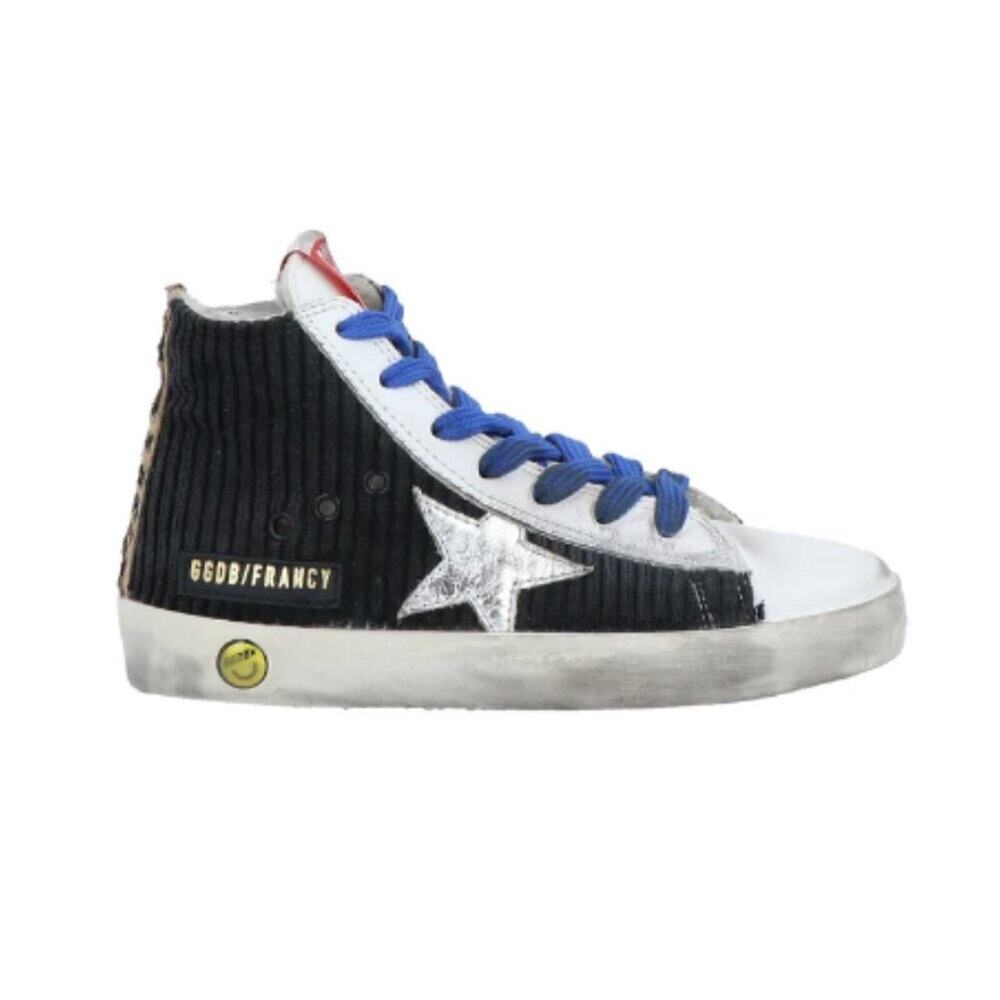 Golden Goose Black Corduroy High-Top Sneakers with Silver Star